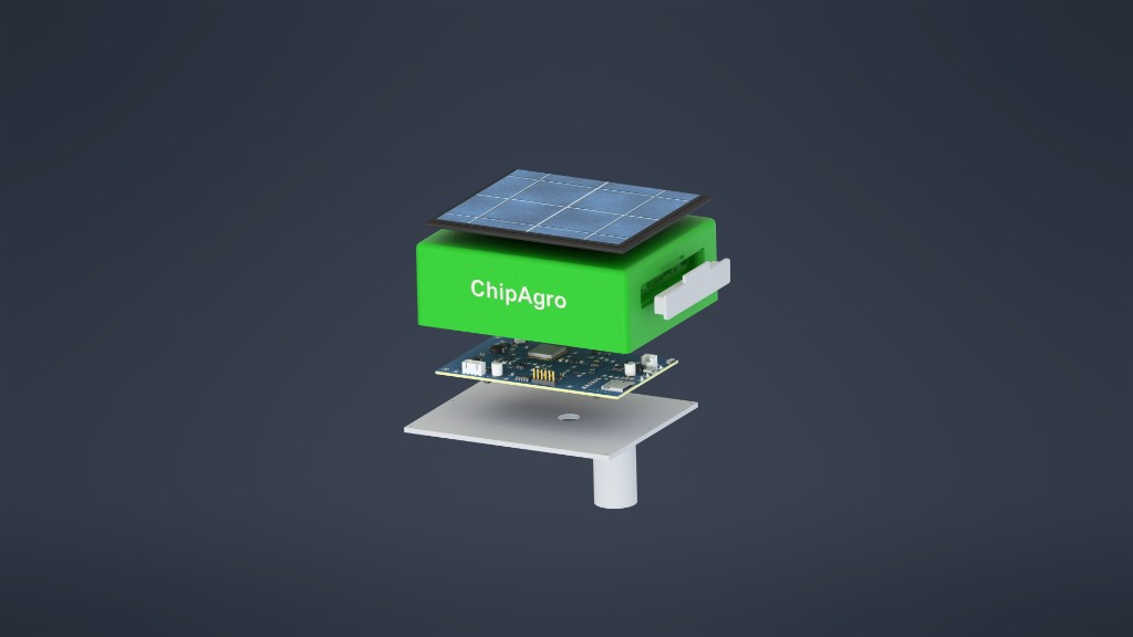 3D product visualization of a ChipAgro agri-tech field sensor by TECHBOT Studios
